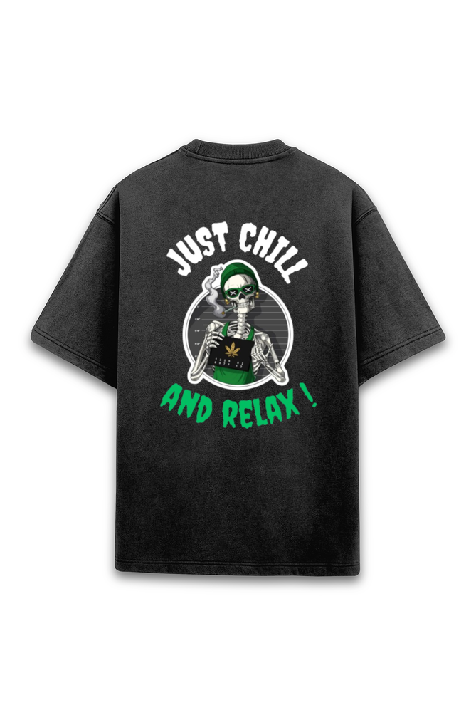 Acid Wash Black Glow in the Dark Edition- Just Chill & Relax Oversized T-Shirt