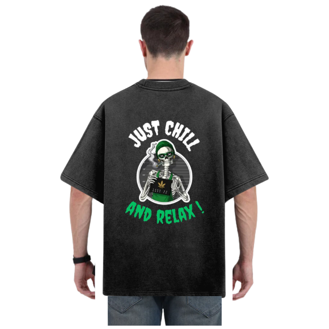 Acid Wash Black Glow in the Dark Edition- Just Chill & Relax Oversized T-Shirt