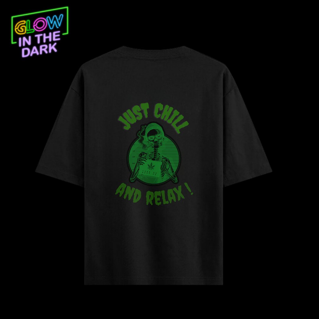 Acid Wash Black Glow in the Dark Edition- Just Chill & Relax Oversized T-Shirt