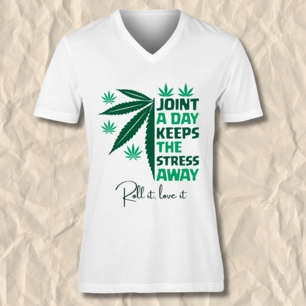 Joint A Day Keeps Stress Away Printed V-Neck T-Shirt