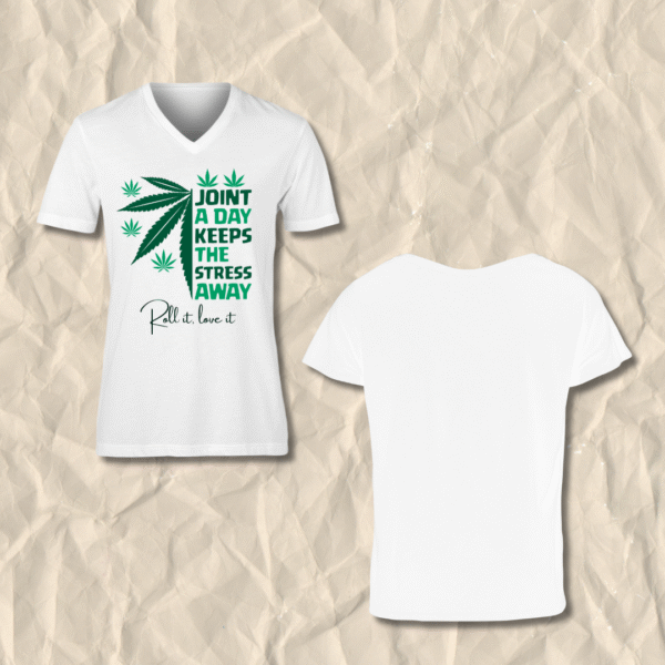 Joint A Day Keeps Stress Away Printed V-Neck T-Shirt - Image 3